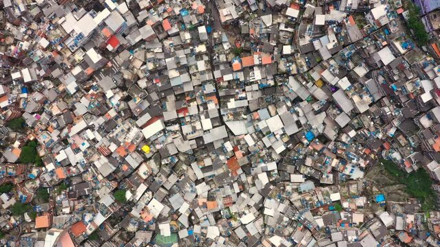 Aerial footage of favela da Rocinha, the Biggest Slum in Latin America. Located in Rio de Janeiro, Brazil
