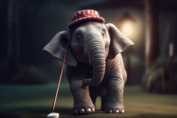Fototapeta na wymiar Elephant Pro Golfer On Fairway Golfing At Sunset Generative AI