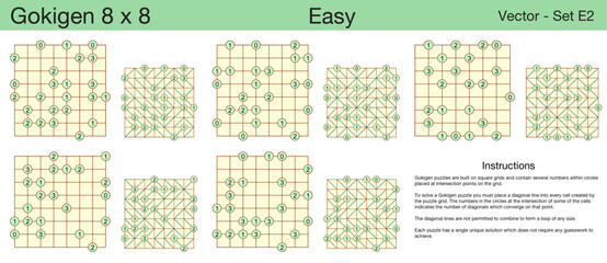 5 Easy Gokigen 8 x 8 Puzzles. A set of scalable puzzles for kids and adults, which are ready for web use or to be compiled into a standard or large print activity book.