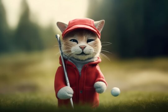 Kitten Golfer On Fairway Golfing At Sunrise Generative AI