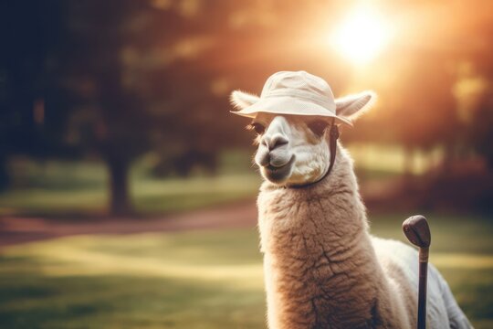 Llama Golfer On Golf Green Golfing At Dusk Generative AI