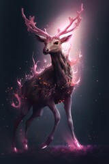 Deer in the night. AI generated art illustration.