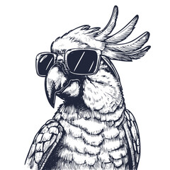 illustration of a cool parrot wearing sunglasses, summer time - obrazy, fototapety, plakaty