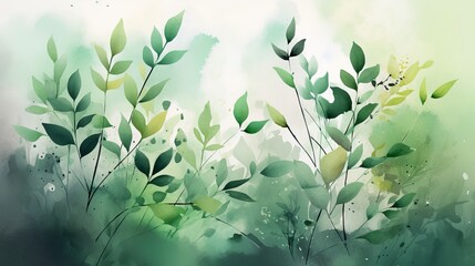 Fototapeta na wymiar Natural Watercolor Background with Branches and Leaves. AI Generation