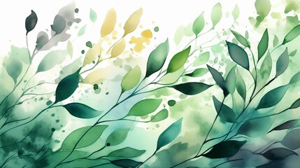 Natural Watercolor Background with Branches and Leaves. AI Generation