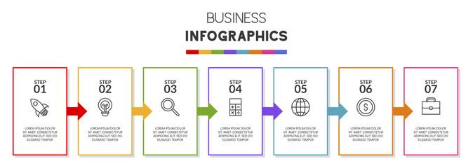 Infographics design template and icons with 7 options or 7 steps