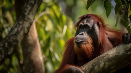 Majestic Orangutan Sitting in the Trees