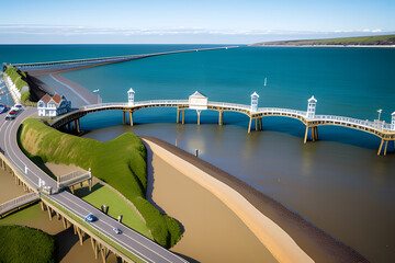 Obraz premium Aerial view of old Victorian ocean pier in Clevedon, Somerset, England