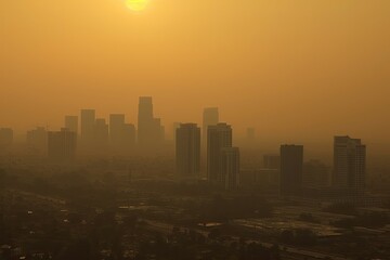 Sun struggles to penetrate the smog, casting a sickly yellow glow over everything. Generative AI