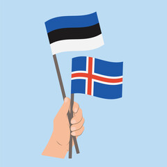 Flags of Estonia and Iceland, Hand Holding flags
