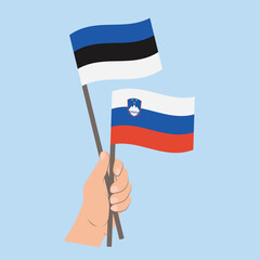 Flags of Estonia and Slovenia, Hand Holding flags