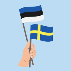 Flags of Estonia and Sweden, Hand Holding flags