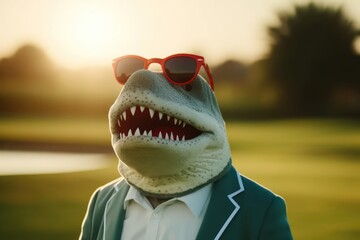 Shark Wearing Sunglasses On Fairway At Dawn Generative AI