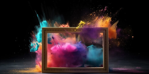 Powder paint explosion creates a dramatic product backdrop