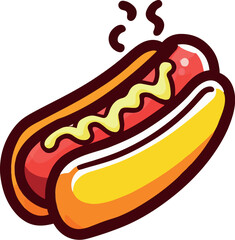 Hot dog with mustard illustration.