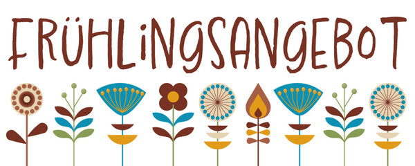 Fr&uuml;hlingsangebot. Vektor-Banner mit Blumen im Retro-Stil.