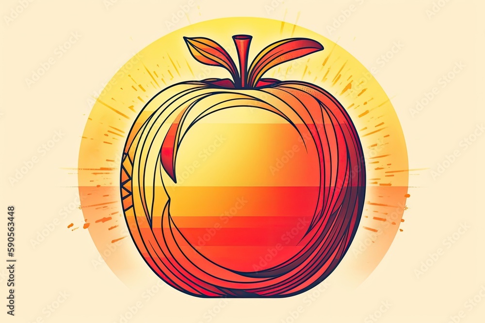 Wall mural ripe red apple in front of a bright sun with rays. Generative AI