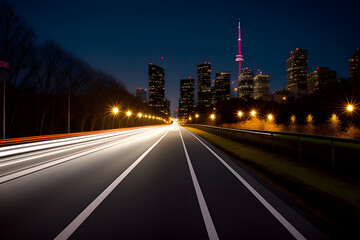 Fototapeta na wymiar Light Trails On Road In City At Night