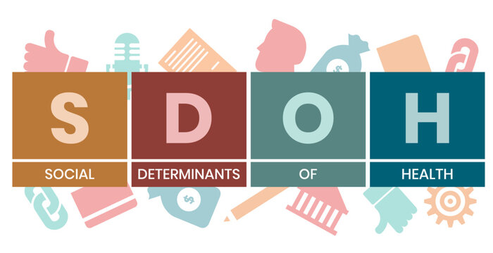 SDOH - Social Determinants Of Health acronym. business concept background. vector illustration concept with keywords and icons. lettering illustration with icons for web banner, flyer