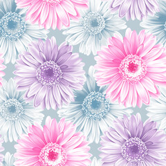 Multicolor vintage daisy flower seamless pattern surface design