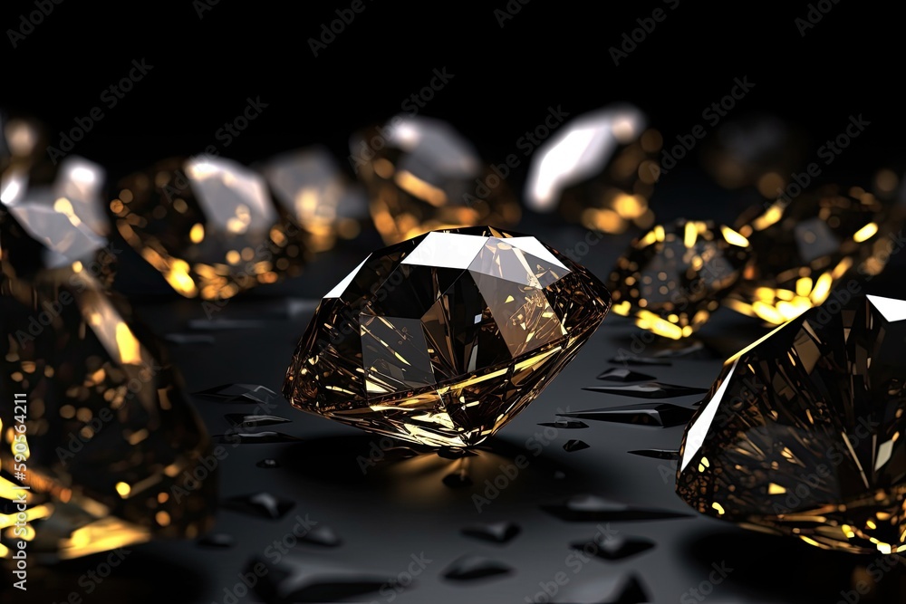 Poster sparkling display of diamonds arranged on a table. generative ai