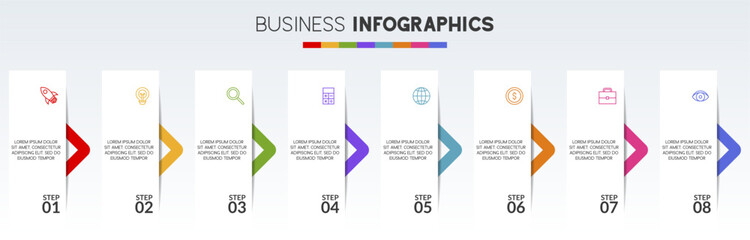 Infographics design template and icons with 8 options or 8 steps