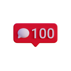 Social media 100 comment icon notification 3d render isolated front view PNG transparent