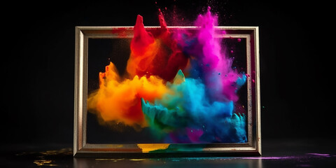 Fototapeta na wymiar Eye-catching powder paint explosion on product display