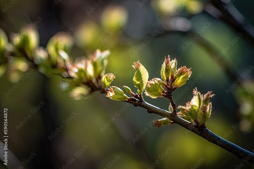 Poster close-up view of a tree branch with leaves. generative ai
