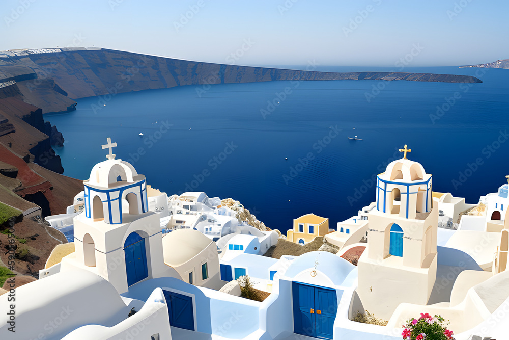 Wall mural view to the sea from oia the most beautiful village of santorini island in greece