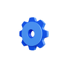 Blue single gear setting icon 3d render isolated side view PNG transparent