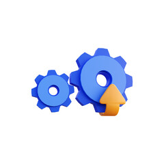 Blue update gear setting icon 3d render perspective view isolated PNG transparent