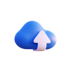 Cloud storage upload blue icon 3d render isolated perspective view PNG transparent