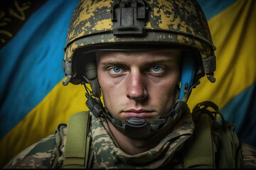 Naklejka premium portrait of a Ukrainian soldier. ai generated