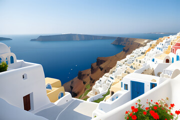 View of Oia the most beautiful village of Santorini Island in Greece.