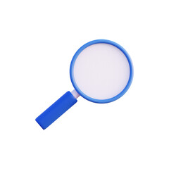 3d render blue magnifier illustration icon front view isolated PNG transparent