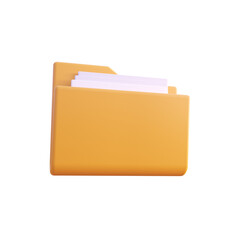 Yellow folder icon 3d render isolated perspective view PNG transparent