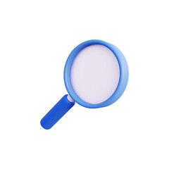 3d render blue magnifier illustration icon side view isolated PNG transparent