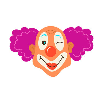 Vector illustration of a smiling clown on a white background. Circus carnival cartoon art illustration. Design for happy birthday party, poster, banner, card, web site, modern trendy flat style
