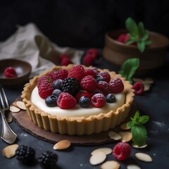 Whipped panna cotta tart with almond crust - generative AI