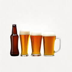 Three glasses full of beer and a long neck. Generative AI