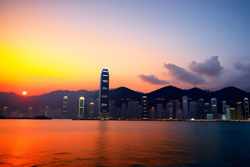 Sunset over Hong Kong Waterfront