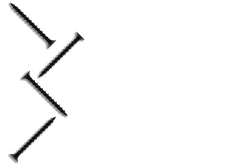 Top view of black drywall screws isolated on white background