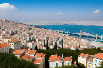Fototapeta na wymiar Beautiful landscape with city, sea and skyline views in Istanbul