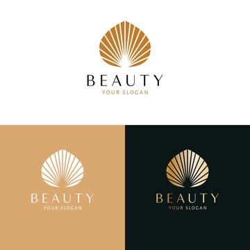 Beauty vector logo design. Seashell flat logotype. Beauty industry and cosmetics logo template.