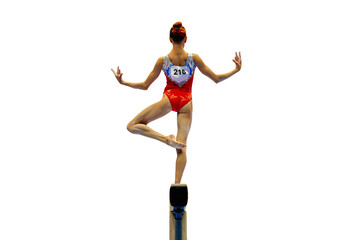 back female gymnast athlete balancing on balance beam gymnastics, olympic sports included in summer...