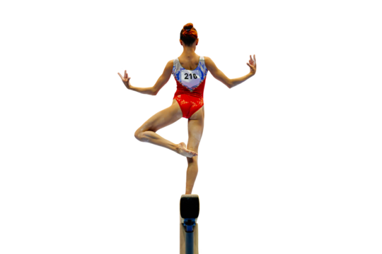 back female gymnast athlete balancing on balance beam gymnastics, olympic sports included in summer games