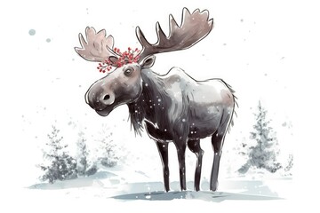 majestic male moose standing in a winter landscape. Generative AI