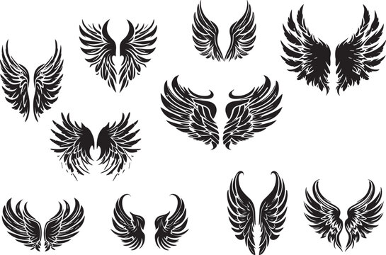 Set of black and white wing illustration