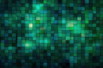 Green Tiled Wall with Small Squares in a Pattern. Generative AI